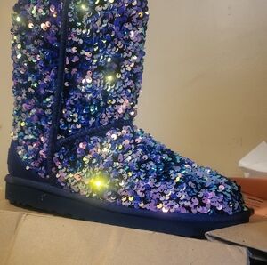 Sequin Embellished Boots Women Sz 8